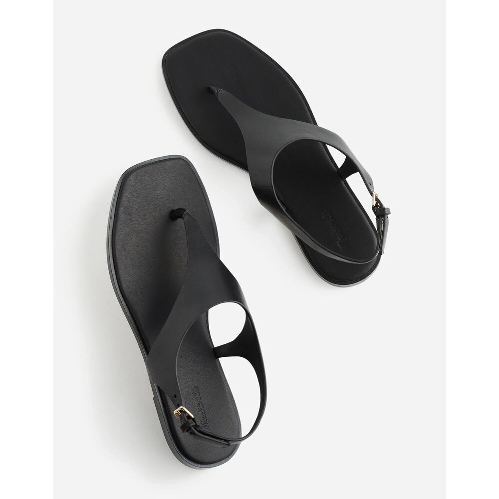 Madewell Kira Covered Thong Sandal Black Leather Square Toe Size 9.5